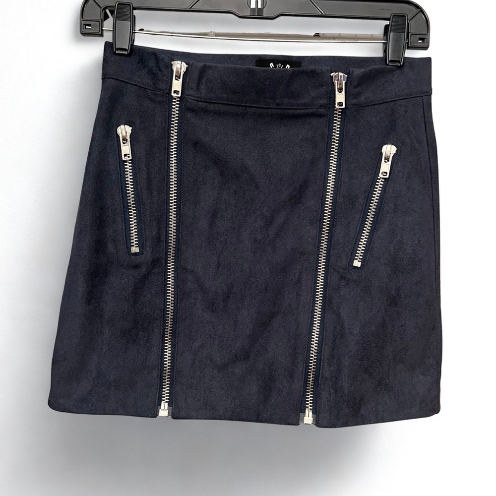 Six Crisp Days Zippered Navy Microfiber Mini Skirt Size S Punk Grunge Cyber Core